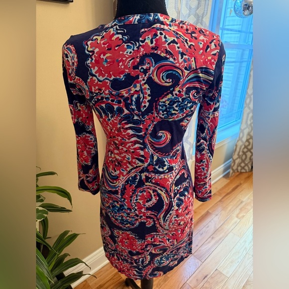 Lilly Pulitzer Pink/Blue Coral Pima Cotton Long Sleeve Knee Length Dress Size XS - Picture 5 of 11